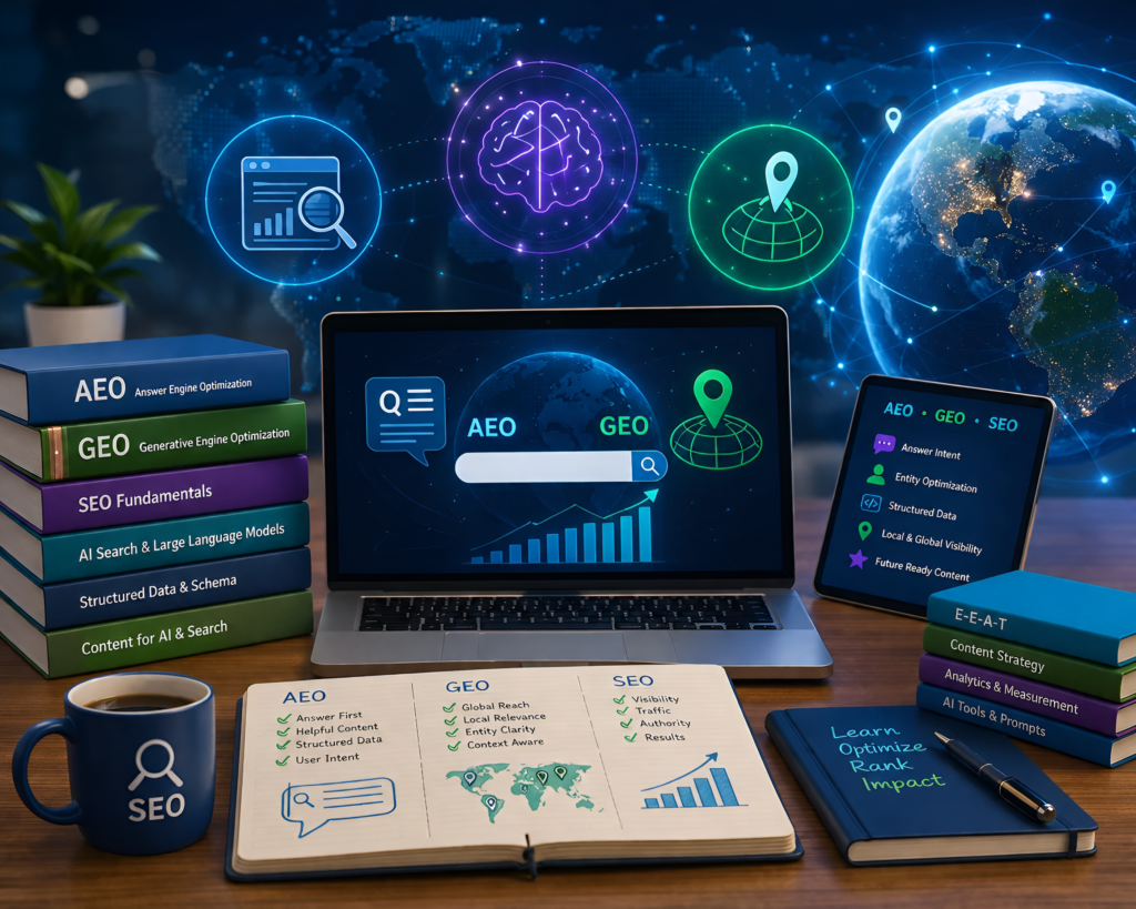 Best Free AEO GEO Learning Resources in 2026 offer free courses, guides, and tutorials to learn AI search optimization strategies.