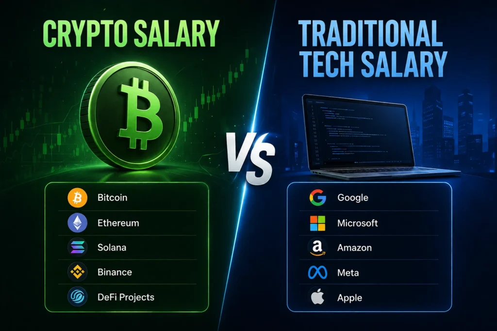 Crypto Salary vs Traditional Tech Salary compares pay, benefits, job stability, and earning potential across both industries.